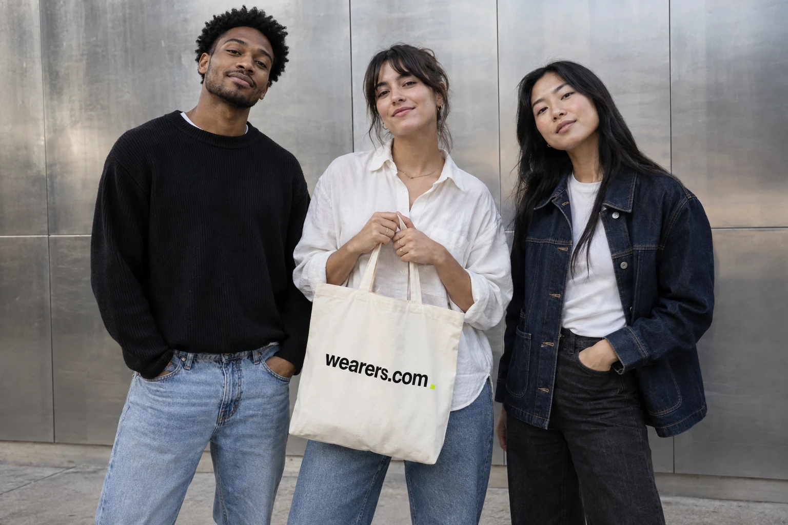 People in everyday streetwear with wearers.com on a clothing tote
