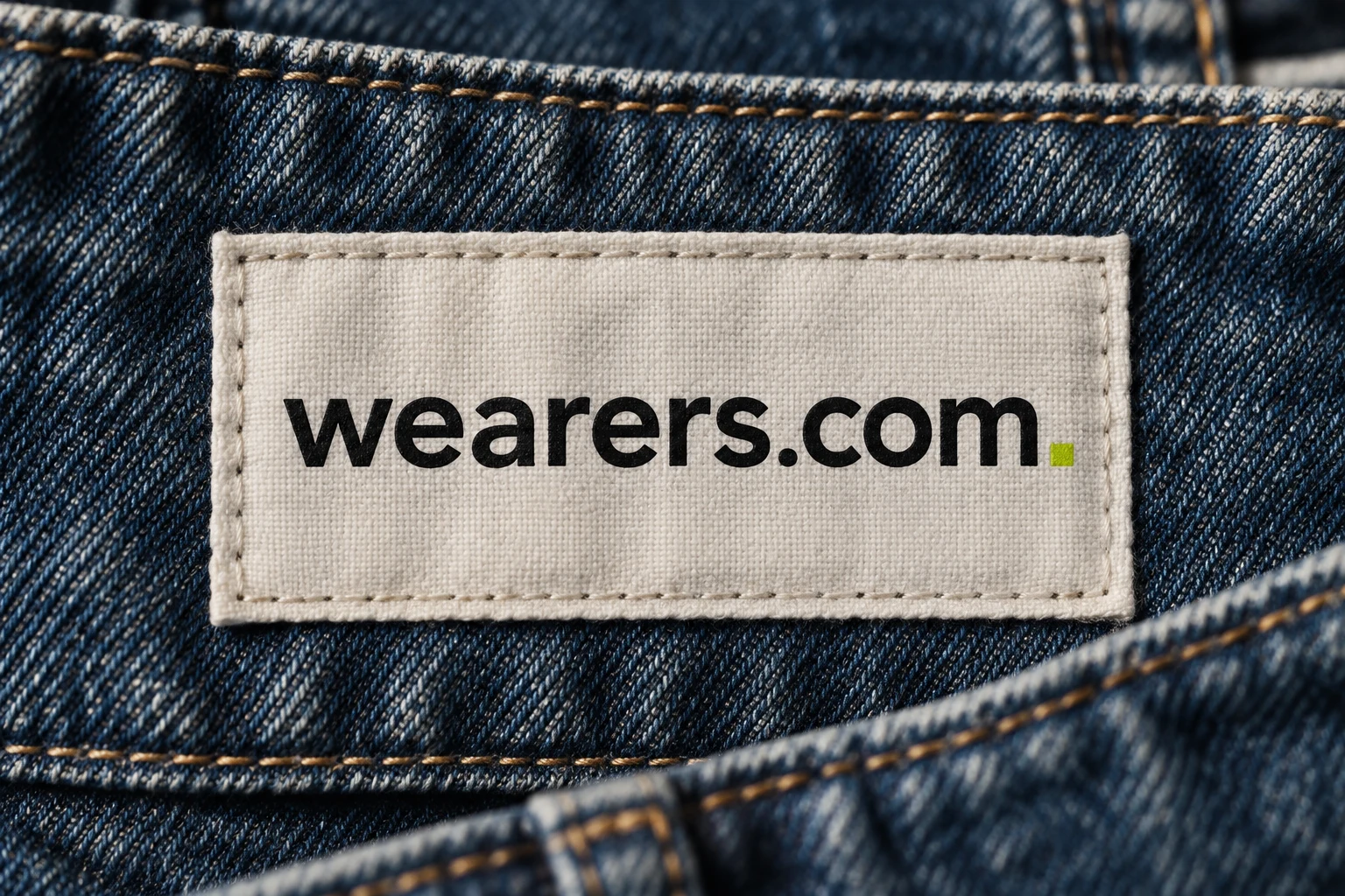 wearers.com woven clothing label on denim